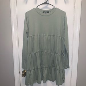 Jersey Tiered Long Sleeve Smock Dress